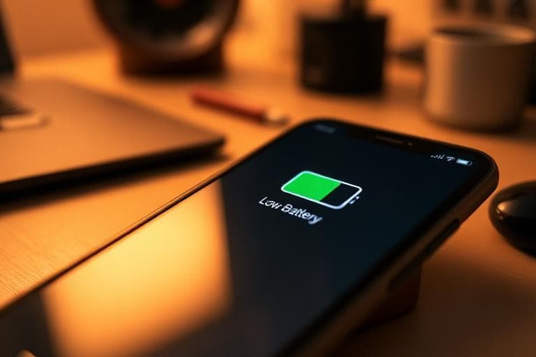 Smartphone showing battery problem warning on screen